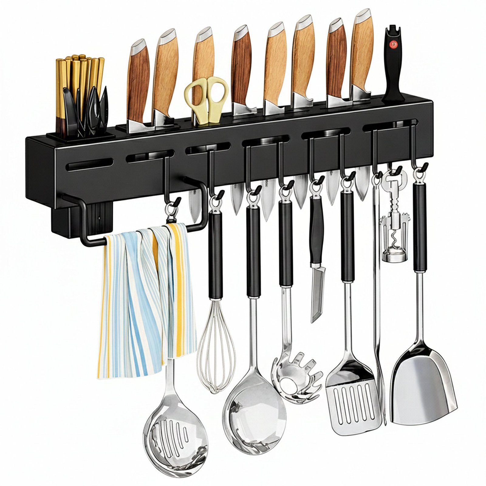 Wall-Mounted Kitchen Knife Holder & Utensil Organizer Rack 